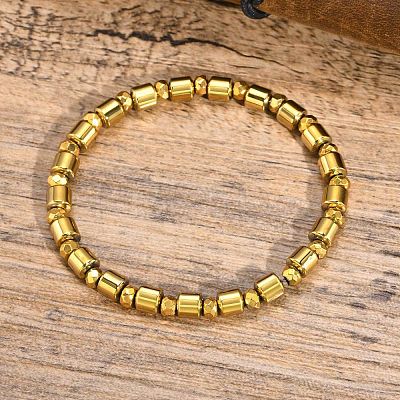 Non-magnetic Synthetic Hematite Beaded Stretch Bracelet for Men PW-WG61383-01-1
