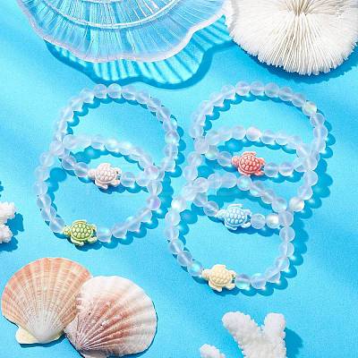 8mm Round Dyed Synthetic Moonstone Beaded Stretch Bracelets BJEW-JB10306-1