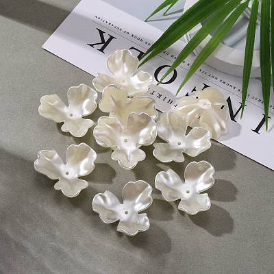 3-Petal Flower ABS Plastic Imitation Pearl Bead Caps X-OACR-R016-05-1