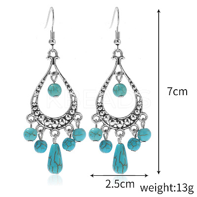 Bohemian Style Alloy Synthetic Turquoise Dangle Earrings FS-WG7654C-11-1