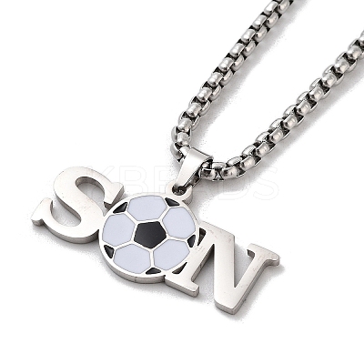 202 Stainless Steel Enamel Box Chain Sport Ball Pendant Necklaces for Men LS-NJEW-K380-01B-01-1