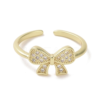 Brass Micro Pave Cubic Zirconia Open Cuff Ring RJEW-K256-58J-G-1