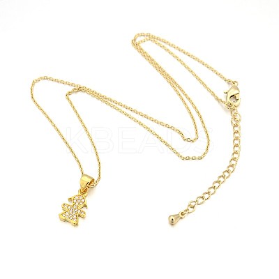 Human/Girl Real 18K Gold Plated Plated Alloy Micro Pave Cubic Zirconia Pendant Necklaces NJEW-H416-04G-1