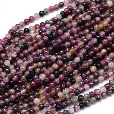 Natural Grade A Plum Blossom Tourmaline Round Bead Strands G-P114-09-4mm-1