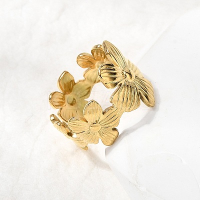 5Pcs 304 Stainless Steel Open Cuff Rings for Women RJEW-K313-11G-1