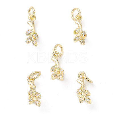 Rack Plating Brass Pave Cubic Zirconia Leaf Shape Ice Pick Pinch Bails KK-G464-07LG-1