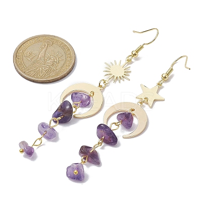Moon & Sun & Star Brass Asymmetrical Earrings EJEW-JE05461-1