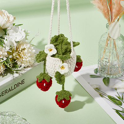 Strawberry Basket Woolen Yarn Pendant Decorations AJEW-WH20006-240A-1