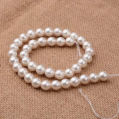 Polished Round Grade A Shell Pearl Bead Strands X-BSHE-M027-6mm-28-1