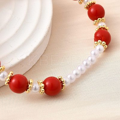 ABS Imitation Pearl Round Beads Stretch Bracelets for Women BJEW-D317-10A-G-1