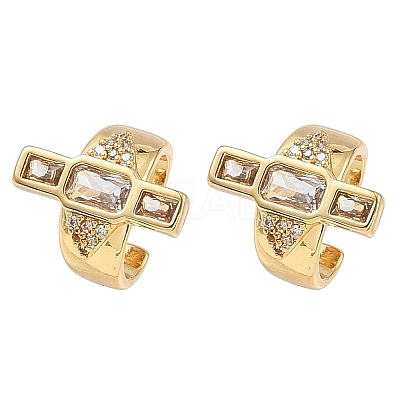 C-Shaped with Rectangle Brass Micro Pave Clear Cubic Zirconia Cuff Earrings EJEW-L316-01G-06-1
