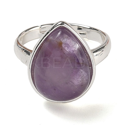 Natural Amethyst Teardrop Adjustable Rings RJEW-K371-08S-15-1