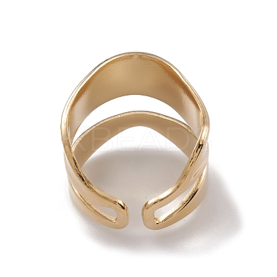 Ion Plating(IP) 304 Stainless Steel Twist Wave Open Cuff Rings for Women RJEW-G285-26G-1