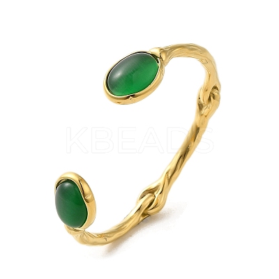 304 Stainless Steel Cuff Bangle with Natural Green Agate BJEW-Q773-08G-1
