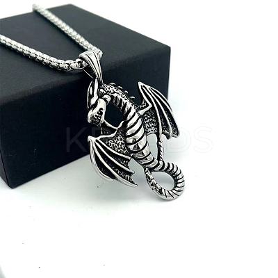 Vintage Punk 304 Stainless Steel Dragon Pendant Necklaces for Men Women LN2860-1