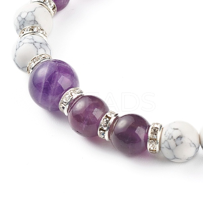 Natural Mixed Stone & Synthetic Howlite Round Beads Stretch Bracelet BJEW-JB06919-1