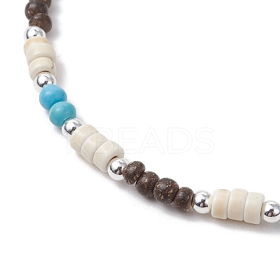 Summer Beach Synthetic Turquoise & Natural Coconut Round Heishi Beaded Necklaces NJEW-JN05211-1