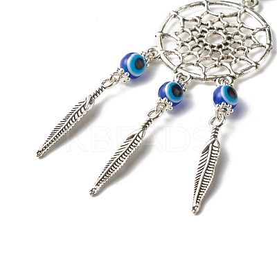 Tibetan Style Alloy Flat Round Net/Web & Feather Pendants HJEW-JM00543-01-1