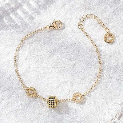 Brass Cubic Zirconia Beads Link Braceletsm Cable Chains Bracelets for Women BJEW-JB13050-1