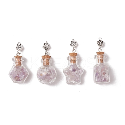 4Pcs 4 Styles Glass Bottle with Natural Amethyst Chip Inside Pendants PALLOY-JF03582-01-S-1