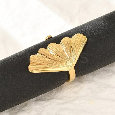 Leaf 304 Stainless Steel Open Cuff Rings for Women RJEW-G338-06G-1