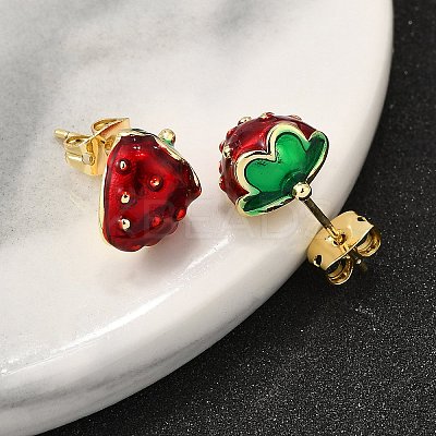 Brass Enamel Stud Earrings EJEW-G430-06B-G-1