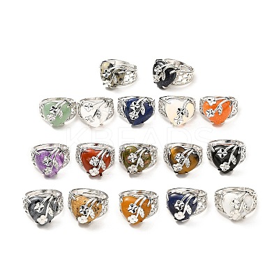 Natural & Synthetic Gemstone Adjustable Rings RJEW-P043-03P-1