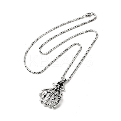 Alloy Skull Hands Pandant Necklace with Box Chains NJEW-K245-005-1