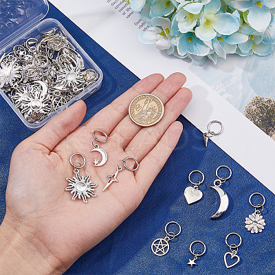 60Pcs 10 Styles Sun Moon Heart Tibetan Style Alloy Shoe Charms PALLOY-AB00262-1