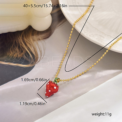 Sweet and Delicate Brass Enamel Strawberry Pendant Necklaces for Everyday QO3424-1-1