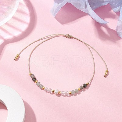 Adjustable Natural Moss Agate & Green Aventurinee & Quartz Crystal Braided Bead Bracelets for Women BJEW-JB11619-03-1