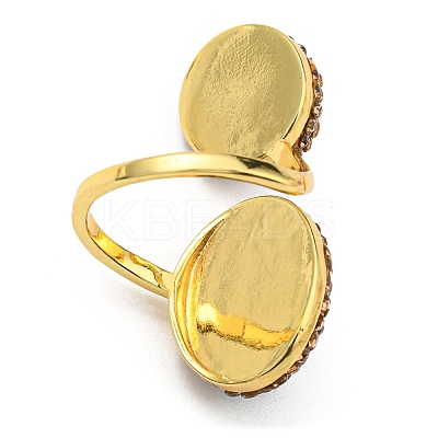 Resin Oval & Imitation Pearl Open Cuff Ring with Rhinestone RJEW-D005-10G-1