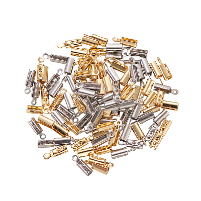 100Pcs 2 Colors 304 Stainless Steel Folding Crimp Ends STAS-CJ0001-161-1