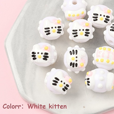 10Pcs Hand Painted Acrylic with Enamel Beads MACR-YW0003-28E-1