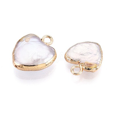 Electroplated Natural Keshi Pearl Heart Pendants LS-PEAR-P004-25KCG-01-1