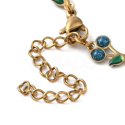 304 Stainless Steel Glitter Cherry Link Bracelets for Women BJEW-C076-02B-01-1