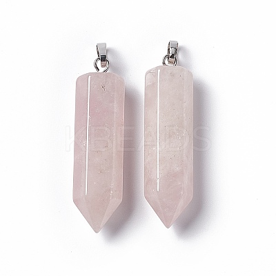 Natural Rose Quartz Double Terminated Pointed Pendants G-G926-01P-08-1