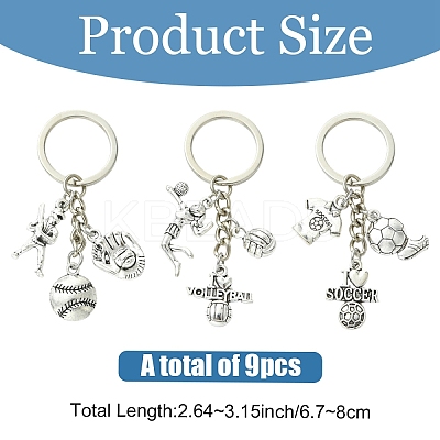 9Pcs 3 Style Sports Alloy Keychains KEYC-YW00249-1