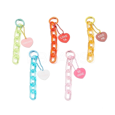 5Pcs 5 Colors Acrylic Heart & Cable Chain Pendant Decoration HJEW-JM03873-1