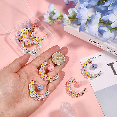 8Pcs 2 Colors Glass Seed Beads & Resin Pendants PALLOY-CA00039-1