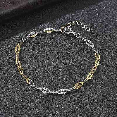 304 Stainless Steel Dapped Chains Bracelets for Women BJEW-D466-08B-GP-1