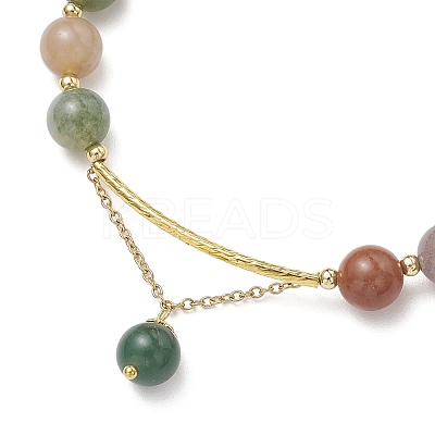 Natural Indian Agate Round Beaded Bracelets BJEW-JB11925-01-1