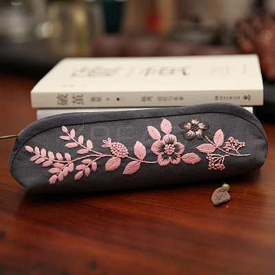 DIY Flower Pattern Cotton Pen Bags Embroidery Kit SENE-PW0003-070D-1
