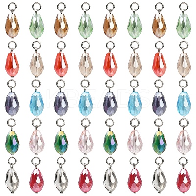 50Pcs 10 Colors Glass Pendants PALLOY-YW00045-1