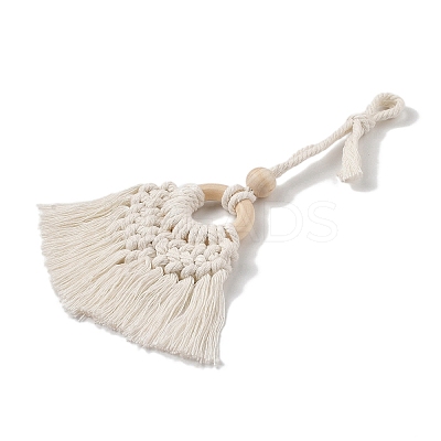Handmade Macrame Nylon Thread Pendant Decorations with Wood Beads HJEW-P019-03A-1