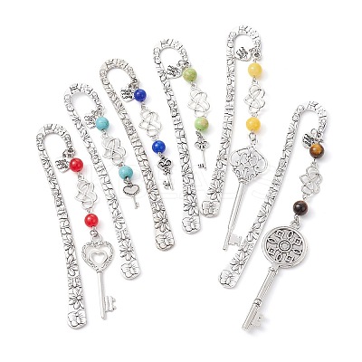 Mother's Day Key & Infinity Love Heart Pendant Bookmark with Gemstone AJEW-JK00259-1