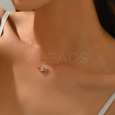 Striped Fish Alloy Enamel Pendant Necklaces for Women FS-WGD003D-01-1