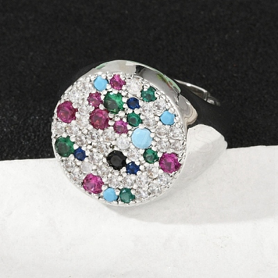 Brass Micro Pave Cubic Zirconia Finger Rings for Women RJEW-C129-09P-1