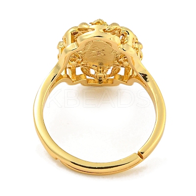 Oval with Saint Rack Plating Brass Adjustable Rings for Women RJEW-I105-03G-01-1