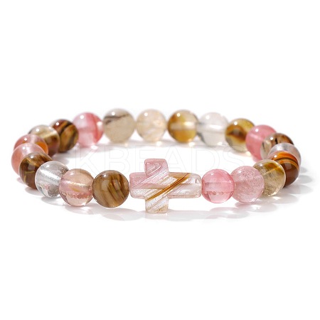 Synthetic Watermelon Stone Glass Round Beads Stretch Bracelets YG0612-22-1